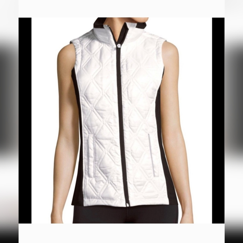 Women's Quilted White and Black Vest